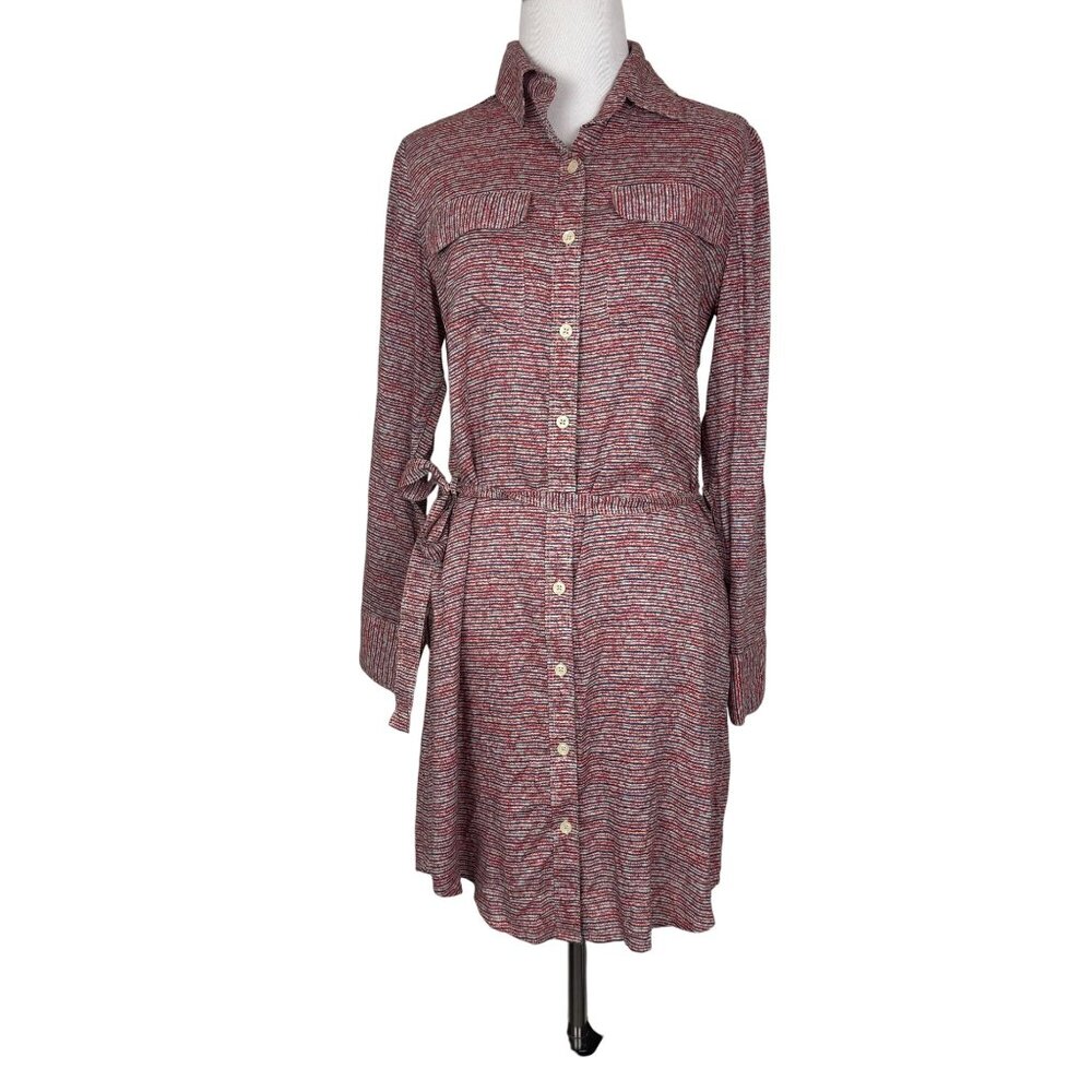 11 1 Tylho Womens Anthropologie Striped Button-Down Shirt Dress With Waist Tie